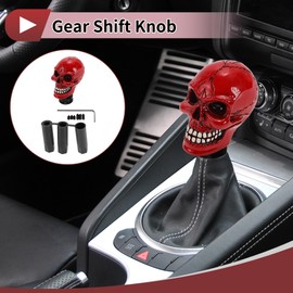HEROFFIX 8.7cm Skull Shift Knob Universal Gear Shifter Knob Resin Stick Shifter Lever Knob for Automatic and Manual Vehicle with 3 Adapter Red 1 Set