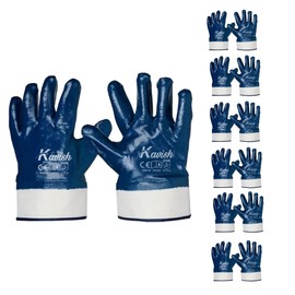 Kavish Blue Safety Work Gloves.Waterproof Oil Resistant glove for Petrochemical&Fuel,Chemical related,Nitrile coated Large (Blue-6 Pairs)