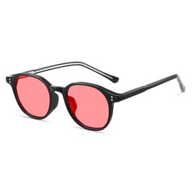 Karsaer B6011 Polarized Sunglasses, Women's, Cute, Round, Color Lens, UV Protection, Stylish, Simple, Sunglasses, Easy to Coordinate, Shooting Points, Outdoor, Fashion, Unisex, black frame & pink lens