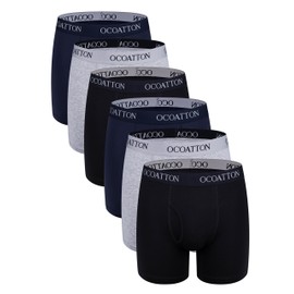 OCOATTON Men's Underwear Plus Size Combed Cotton Boxer Briefs Big and Tall 6-Pack (XXXL, 2Black+2Blue+2Gray)