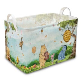 the Pooh Nursery Hampers with Handles, Classic Winnie Baby Stuff Storage Basket, Winnie Baby Nursery Hamper Decor, Foldable and Waterproof for Bathroom and Bedroom Clothes,Toys Bin