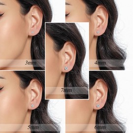Moissanite Stud Earrings S925 Sterling Silver Round Moissanite Diamond Stud Earrings Set Pack of 5(3/4/5/6/7mm)