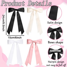 Bow Hair Clip, 4 PCS Hair Bows, 4 Colors Bows Hair Accessories for Women, Silky Satin Bow Hairpin Hair Styling Accessories for Women Girls Toddlers Kids Dress Up (Pink Beige White Black)