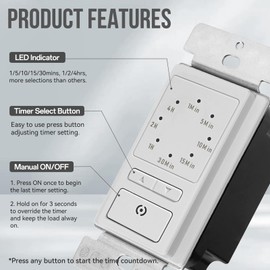 ECOELER Light Timer Switches, 15A Countdown in Wall Timer with Manual Override, 1-5-10-20-30-60 Min, 2-4 Hour Selectable, for Bathroom Exhaust Fan and Light, White, 4 Pack