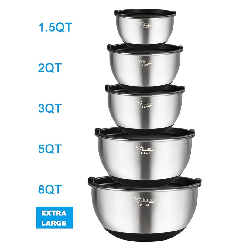 Wildone Mixing Bowls with Airtight Lids, Stainless Steel Nesting Mixing