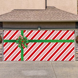 HunnmingRe Christmas Garage Door Banner Decoration Magnetic Garage Door Covers Large Christmas Backdrop Decorations for Indoor Outdoor Xmas Party(16 x 7ft,Xmas Candy)