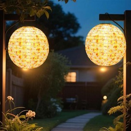 BIZOI Pack of 2 Outdoor Hanging Lanterns, 12 Inch Solar Lanterns for Outdoor Hanging, Lantern Solar Outdoor, for Gardens, Yards, Balcony, Patio, Party Decoration, Wedding, Church, Path, Outdoor