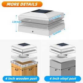 EXCMARK 4x4 Solar Post Cap Lights Outdoor Waterproof 6 Pack Fence Deck Post Lights with High-Brightness LEDs, Dual Light Modes Warm White & Cool White. (Classic White, 6)