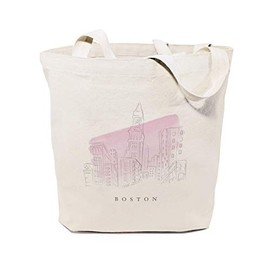 The Cotton & Canvas Co. Boston Cityscape, Souvenir, Beach, Shopping and Travel Reusable Shoulder Tote and Handbag