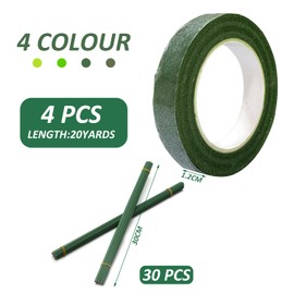 TAFACE Pack of 4 Flower Ribbon with 30 Pieces 2 mm x 30 cm Flower Thread, Flower Wrap Ribbon, Flower Art Accessories, Many Colours Available