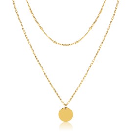 Huiguli Layered Women's Necklace with Pendant, 14 Carat Gold-Plated Layering Chains, Women's Necklace Hypoallergenic, Fashion Jewellery, Birthday Gifts for Her Wife Girlfriend Mum, 43 + 5 cm, Gold 18