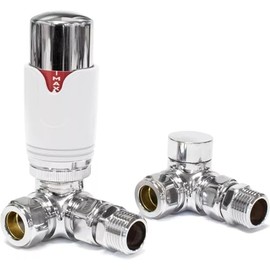 Team Controls Designer Corner Thermostatic Radiator Valve & Towel Rail valves TRV with Lockshield Chrome White 15mm x 1/2"