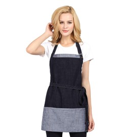 FOVSHNG Adjustable Bib Short Denim Apron for Women with 3 Pockets Aprons Kitchen Apron for Women Men Chef Cooking Black