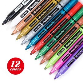 ZEYAR Acrylic Paint Pens, Metallic Colors, Water Based, Medium Point, 12 Colors, Great for Christmas Cards, Album, Rocks, Posters and all kinds of crafts