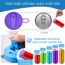 Tapas de Silicona para Latas de Refresco con Pajita, Paquete de 2 Tapas para Latas Pop con Asa, Fundas Reutilizables para Latas de Refrescos, Cerveza, Bebidas y Zumos (Gris Púrpura)