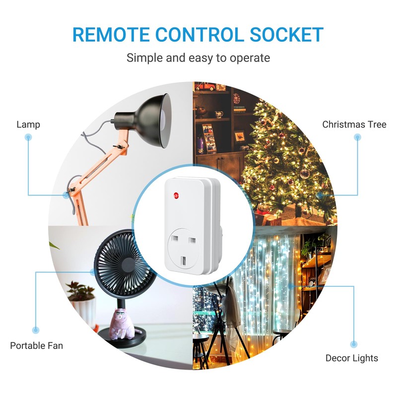 SURNICE Remote Control Plug Socket, 13A/3000W Wireless Remote Light Switch,
