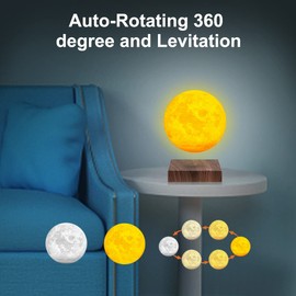 Magnetic Levitating Moon Light Lamp, Floating and Spinning 3D Printing Moonlight Lamp, Touch Control 3 Colors LED Moon Night Lights for Home Decor, Unique Holiday Gifts