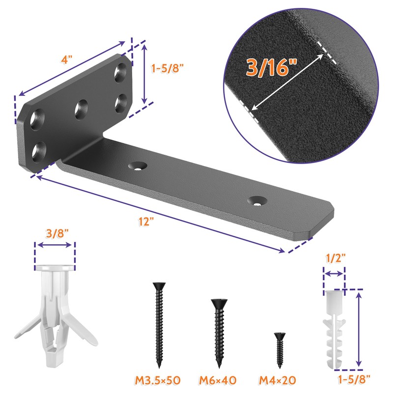 SKYSEN 6 Pack 12" Floating Shelf Bracket, Shelves Brackets, Wood