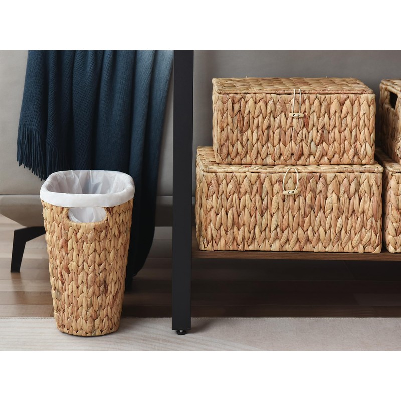 StorageWorks Wicker Waste Basket, Handwoven Water Hyacinth Trash Can with