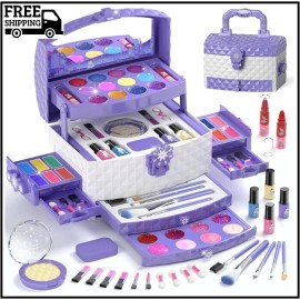 PERRYHOME Kids Makeup Set for Girl 56 Pcs Washable Real Cosmetic, Safe & Non-Tox