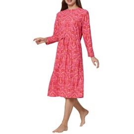 alvon Women Modest Swim Dress Knee Length Swimsuits Cover Ups UPF 50+ Sun Protection Long Sleeve Drawstring Pink XL