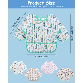 TIDEVAN Pack of 5 Baby Bibs with Sleeves, Sleeve Bibs with Large Pocket, Waterproof Children's Bibs, for Toddlers, Baby Bibs with Sleeves for 6-36 Months, Children for Food, Crafts, Painting, Art,