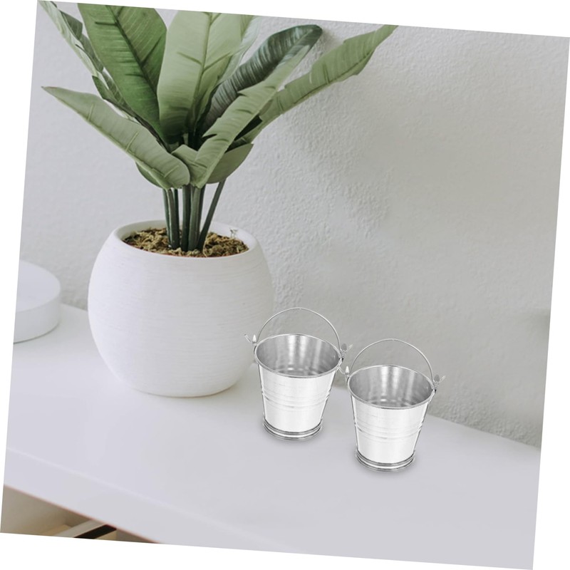 Mipcase 8Pcs Mini Tinplate Bucket Silver Flower Pot for Home