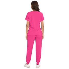 COZYFIT Scrubs for Women - V-Neck Top & Cargo Pants Scrubs Set with 10 Pockets - Hot Pink, M
