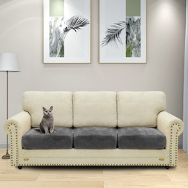 CHELZEN Velvet Sofa Seat Cushion Cover, Stretch Sofa Cushion Slipcovers, Couch Cushion Covers, Replacement for Individual Cushion Furniture Protector (1 Seater*3, Gray)