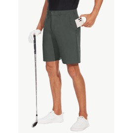 JWM Mens 7" Stretch Golf Shorts - Lightweight Hybrid Casual Dress Work Flat Front Shorts with 5 Pockets Quick Dry UPF50 Gray