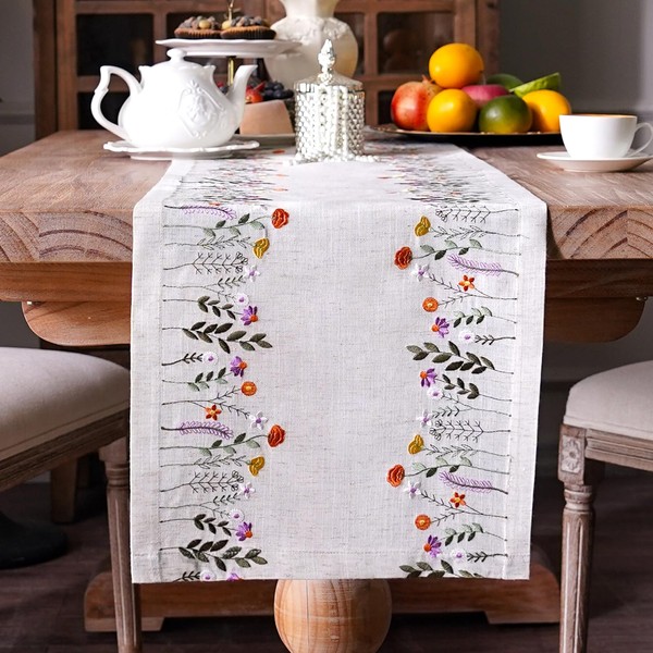 ARTABLE Lace Tablecloth Linen Color Embroidery Tablecloth Country Farm Elegant