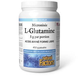 Natural Factors Micronized L-Glutamine, 5 g per serving, 450 g powder, Free Form Amino Acid, Enhances Muscle Tissue Repair After Exercise