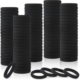 100 Pcs Ligas para Cabello Elásticas, Donas para el Cabello Mujer, Scrunchies para Cabello Sin Costura, Lazos de Pelo de Algodón para Coleta, Accesorios para el Cabello para Niña y Mujer (Negro)