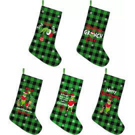 Ideapron. Inc 5 Pack Large Grinch Christmas Stockings - Funny Whoville Decor, Holiday Party