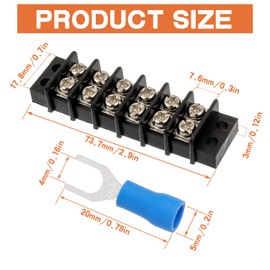 JAMHER 6 Circuits 6 Positions Terminal Block 20-30A 200-450V Dual Row Screw Terminals Strip with 48 PCS Heat Shrink Wire Fork Connectors(Pack of 4pcs)