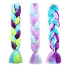 jiefeng Extensiones De Cabello Trenzado Jumbo Box De 24", Coloreado, 3 Paquetes, Trenzas De Ganchillo Con Giro Ombré Para Mujer, Fibra Sintética De Alta Temperatura (24", Colores Mezclados)