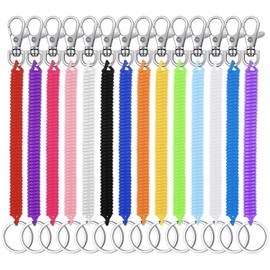SYEYCW 14 Pcs Stretchy Spiral Keyring, Stretchy Keyring With Clip, Retractable Springs Keychains with Lobster Clasp, Plastic Keychain Spring Key Holder, for School, Work, Cell Phone, 14 Colors