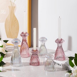 Lysenn Glass Candle Stick Holder Set of 3 – Premium Taper Candle Holders for Romantic Ambiance - Candle Sticks Holder Decor for Special Occasions - Iridescent