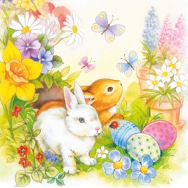 VEPATIM 80 Easter Napkins 3-Ply 33 x 33 cm Easter with Rabbit Motif