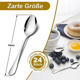 Onader Tea Spoons, Set of 24, Stainless Steel Coffee Spoon, Espresso Spoon Set, Small Spoon, Dessert Spoon for Cafe, Home, Restaurant, Dishwasher Safe & Healthy - 14 cm