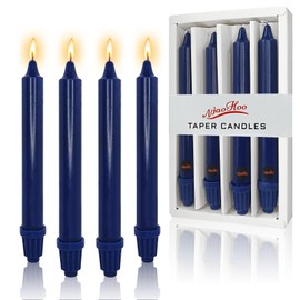 NJAO HOO Navy Candlesticks 8 Inch Unscented Taper Candle Dripless Handmade Colored Candles for Home Decor Dinner Table Kitchen and Bedroom, 4 Pack