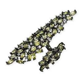 MUNIGSMUR Statement Chunky Rings for Women Open Adjustable Non Tarnish Black Ring with Green&Clear Cubic Zircons Stacking Dainty Ring with Jewelry Box