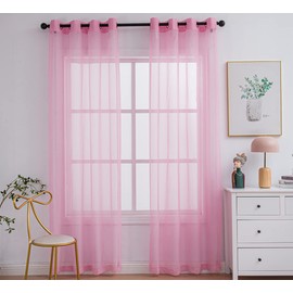 PI Sheer Curtains with Grommet,Polyester Voile Textured,Light Filter Window Draperies for Kids Room/Porch 2 Panels (W52 X L90, Bright Pink)