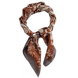 MINIDORA Satin Scarves for Women 27.5 × 27.5 inches Medium Square Elegant Silk Feeling Head Scarf B007-Cashew Brown