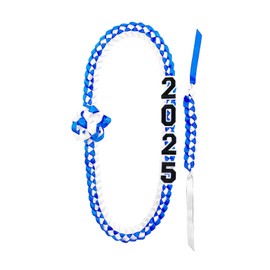QRH 2025 Graduation Leis Necklace Bracelet Set Class of 2025 Graduation Ribbon Necklace Bracelets Braided 2025 Graduation Ribbon Leis Blue White Congrats Graduates Money Leis Graduate Gift