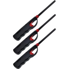 Fuel Included Handi BBQ Grill Click Flame Long Stem Lighter - Refillable Butane Gas Candle Fireplace Kitchen Stove Wind Resistant, Red (3)