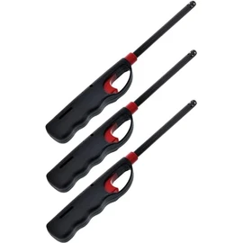 Fuel Included Handi BBQ Grill Click Flame Long Stem Lighter - Refillable Butane Gas Candle Fireplace Kitchen Stove Wind Resistant, Red (3)