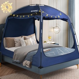 RIYDH Bed Tent Bed Canopy Breathable 100% for Adult and Kids- Original Design Light Reduction 93% Sleeping Dream Tents Indoor Portable Big Space with String Light 3 Doors Twin Full Queen King Size