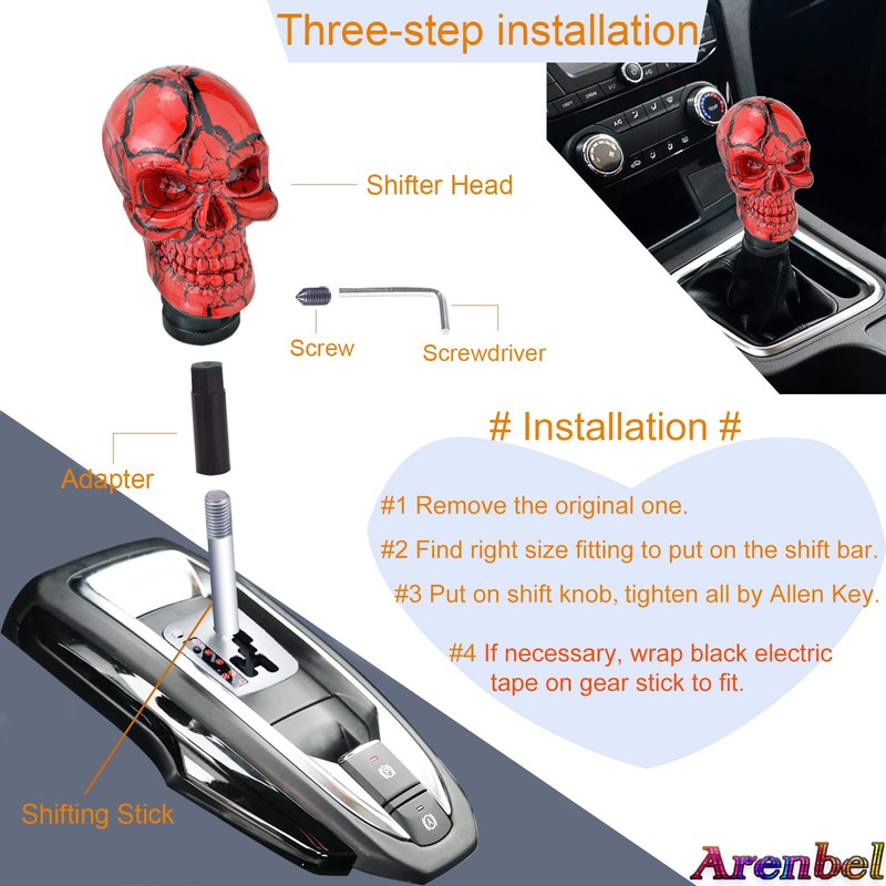 Arenbel Skeleton Racing Shift Stick Speed Knob Replacement Skull Gear