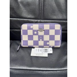 Coach NWT Coach Medium Id Zip Wallet With Checkerboard Print CR789 Light Violet Multi